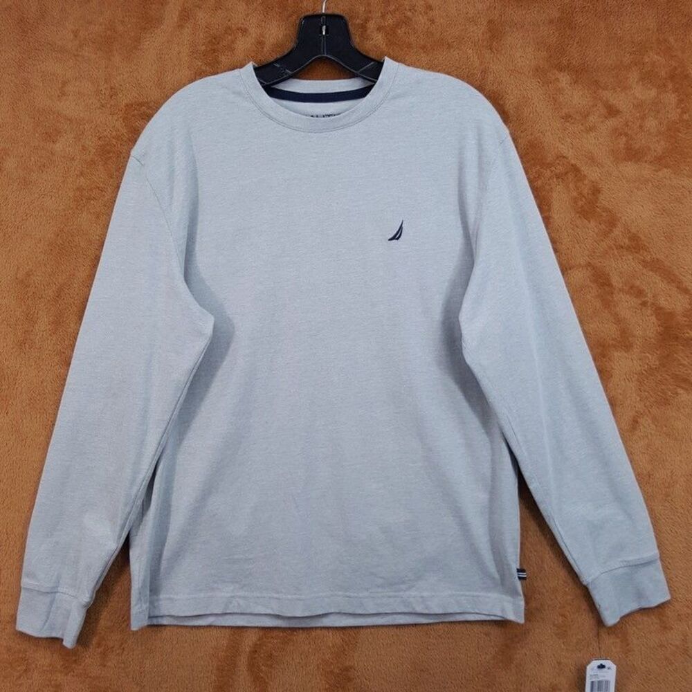 NAUTICA Shirt Mens Small Heather Grey Pullover Crew Logo PJ T-Shirt Tee